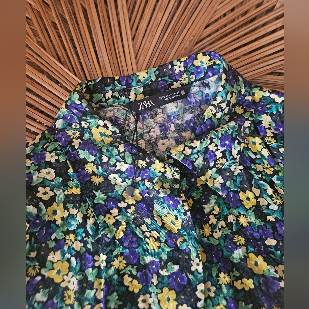 Zara Floral Blouse - Blue, Green, Yellow